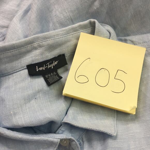 Lord & Taylor 100% Linen Hi Low Button Down Shirt Long Sleeve Light Blue XL - Picture 8 of 8